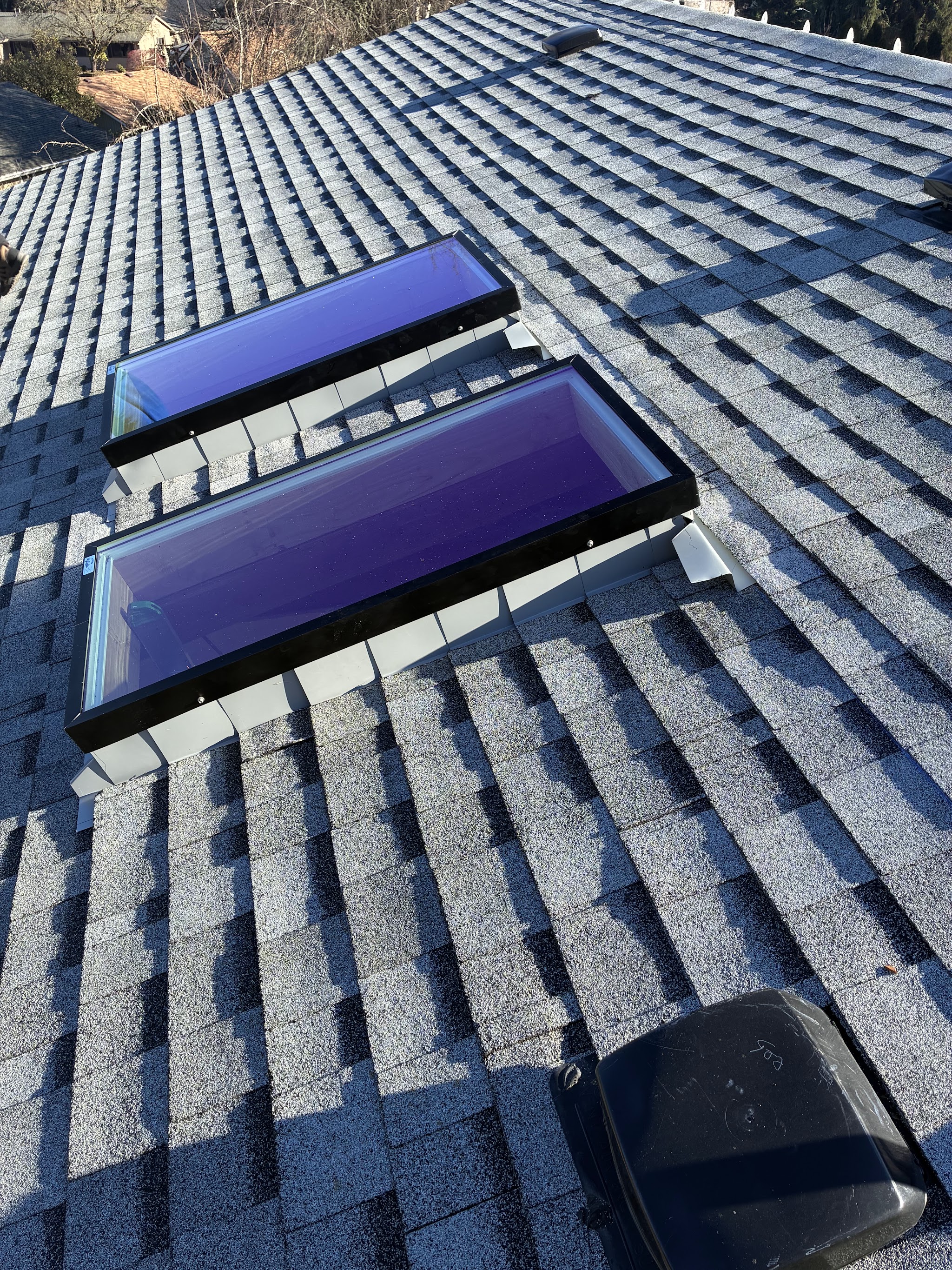 Close detail of two newly installed skylights